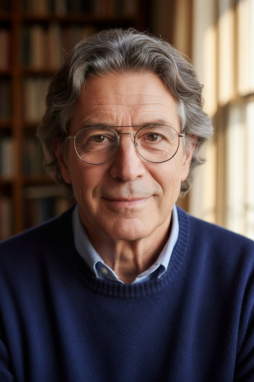 60-year-old man, slightly gray hair wearing glasses